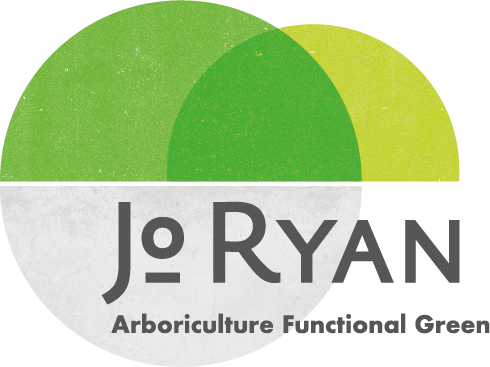 Jo Ryan logo with text reading: Arboriculture functional green